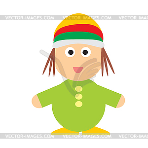 Man wearing rastafarian hat - icon in flat style. - vector clip art