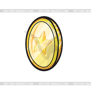 Gold game coin with star. Graphic user interface - vector image