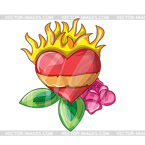 Red burning heart. . Fire of love. Flame of heart - vector image