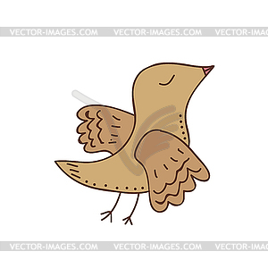 Hand-drawn one brown cute bird - vector image