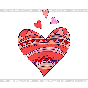 Doodle red heart. heart with pattern. Doodle style - vector clipart