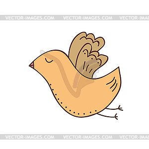 Hand-drawn one brown cute bird - stock vector clipart