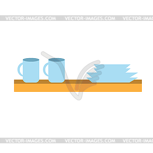 Kitchen shelf with tableware. Kitchen shelves with - vector image