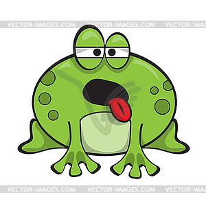 Cute green frog sticking its tongue out and - vector clip art