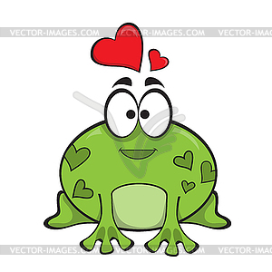 Funny little frog with red hearts overhead. In - vector clipart