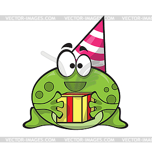 Funny cute baby frog wearing party hat, cute smilin - vector image