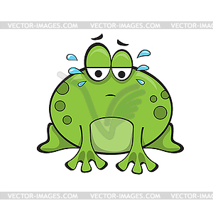 Cute sad frog sitting and crying. Green funny - vector image