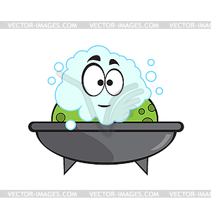 Cute frog taking bubble bath in bathtub. Cute - vector clipart