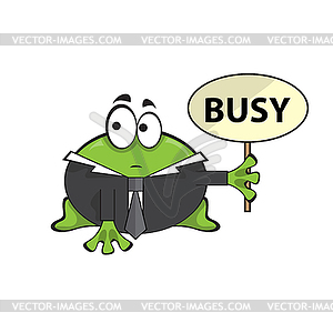 Cute businessman boss frog with Busy sign - cartoon - vector clip art