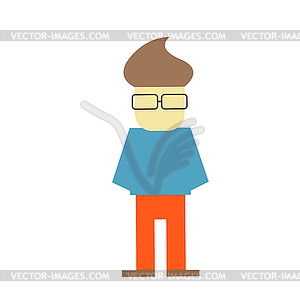 Flat character design on millennial boy. Casually - vector image