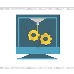 3D Printer making gears in cartoon flat style  - vector clipart / vector image