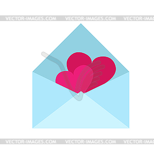 Two hearts coming out of blue envelope. For icons - vector image