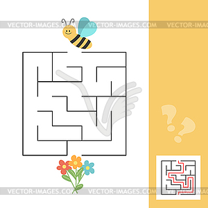 Maze puzzle for children. Help bee find flower. Kid - vector image