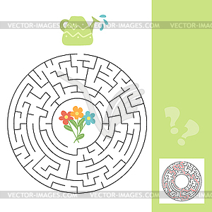 Puzzle game for kids. Go through maze, watering - vector clipart