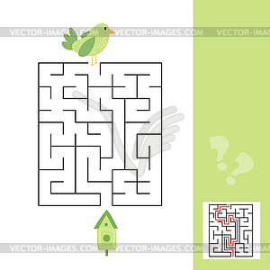 Maze game. Cartoon bird and birdhouse. Kids - vector clipart / vector image