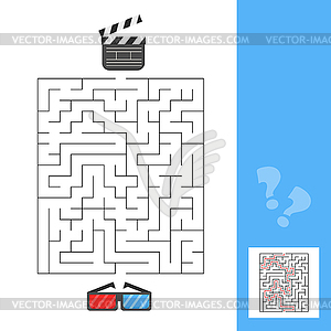 3d glasses and movie clapperboard maze game for kids - vector clipart