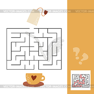 Cup and tea bag. maze game with solution for - vector image