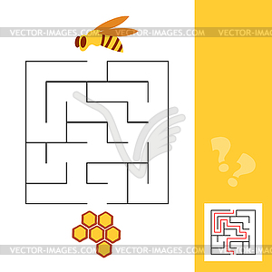 Игра в лабиринт с пчелами и сотами для дошкольников - клипарт в векторном виде