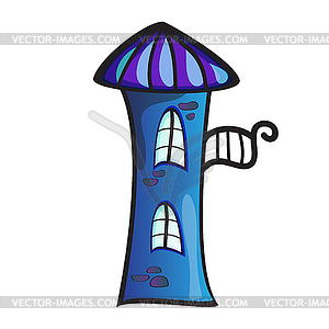 Fairytale blue stone towers with balcony in cute - vector image