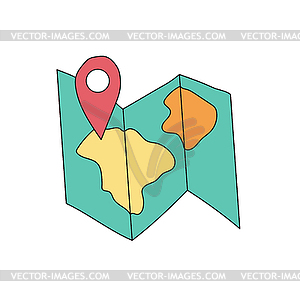 Map for traveling with geotag in doodle style - vector image