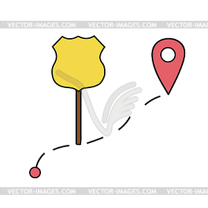 Simple icon. Path and route with location point - royalty-free vector image