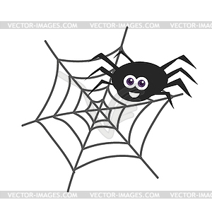 Большой черный улыбающийся паук сидит на паутине на - изображение в векторе