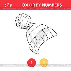 Coloring book for kids, winter hat . Color by - vector image