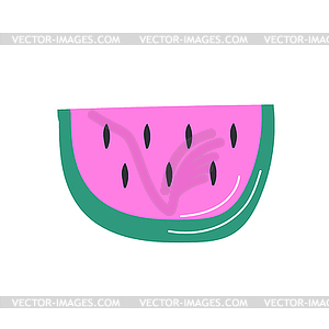 Doodle decor with funny watermelon. Colorful icon - vector image