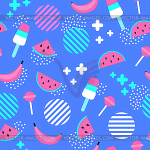 Bright summerpattern of elements - watermelon, ice - vector clipart