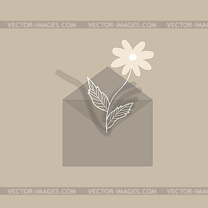 Ромашка в конверте в коричневых пастельных тонах - изображение в векторном виде