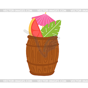 Tiki cocktail in brown barrel glass. Citrus bar - vector clipart / vector image