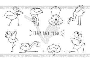 Flamingo yoga. Set of cartoon flamingos  - vector clip art