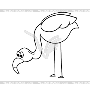 Simple flamingo, outline . cartoon flamingo tilted - vector image