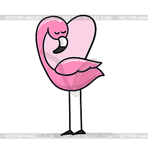 Cute flamingo with heart shape, . Cartoon flamingo - vector clipart