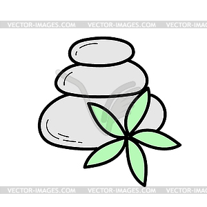 Zen stone with flower colorful doodle icon. Spa - vector image