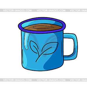 Cup of coffee or tea. Drawing of leaf on cup. Autum - vector image