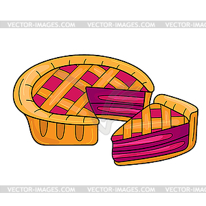 Cute cartoon pie. Cherry or bleuberry pie drawing. - vector clipart