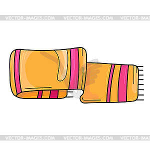 Yellow or orange striped wool scarf. Scarves and - vector image