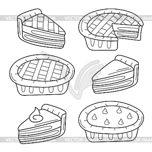 Коллекция вкусных запеченных пирогов. Ягодный, тыквенный пирог. - векторный графический клипарт
