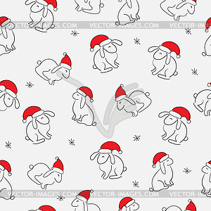 Rabbit animal art line, seamless pattern . Chinese - vector clipart