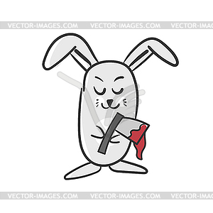 Cartoon cute rabbit with an axe. Smiling hare is - vector clip art