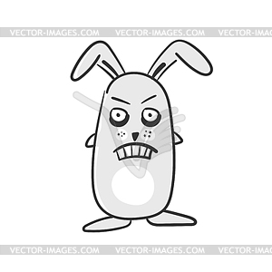 Cute angry bunny. Cartoon funny little rabbit - vector image