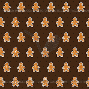 Seamless pattern with ginger cookies on brown - vector clipart