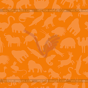 Бесшовный узор с африканскими животными на оранжевом - клипарт в векторном формате