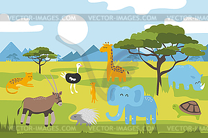 Cartoon wild animals in savannah. Cartoon - vector clipart