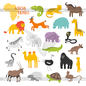 , african animals for kids, children clipart. Cute - vector clip art