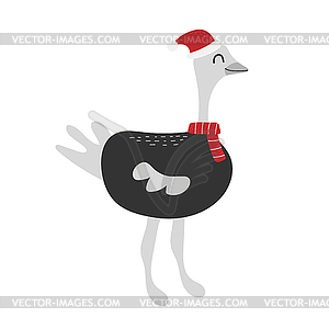 Emu with Santa hat colorful . Cute icon design for - vector clip art