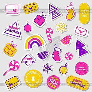 Cute Christmas stickers. Collection of Christmas - vector clipart