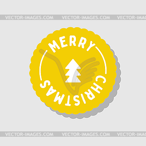 Желтая круглая наклейка с надписью Merry - клипарт Royalty-Free