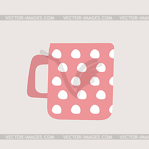 Cute cup. Pink dotted mug - modern cartoon style fo - vector image